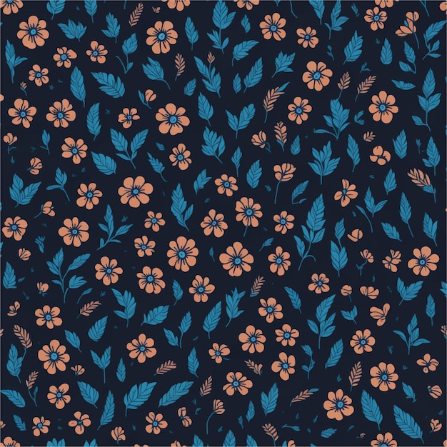 A black and blue floral pattern with orange flowers.