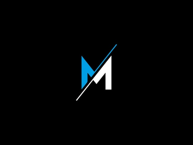 A black and blue logo with the letter m on it