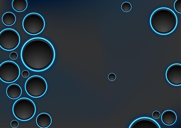 Black and blue neon circles abstract tech background Vector corporate design