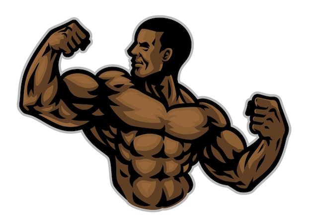 Vector black bodybuilder show his muscle