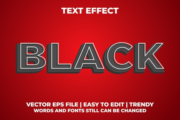 black bold 3d with stroke white and shadow text effect style design illustrator template design
