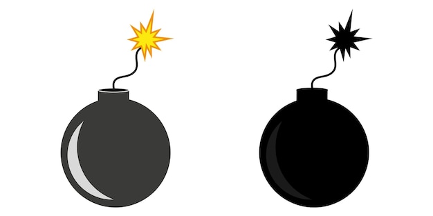 Vector black bomb illustration for game. bomb with burning wick illustration. vector illustration