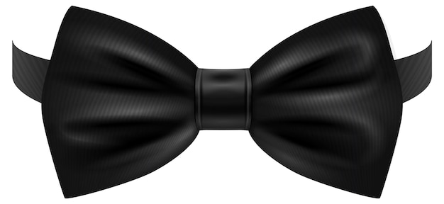 Vector black bowtie realistic textile tie satin texture