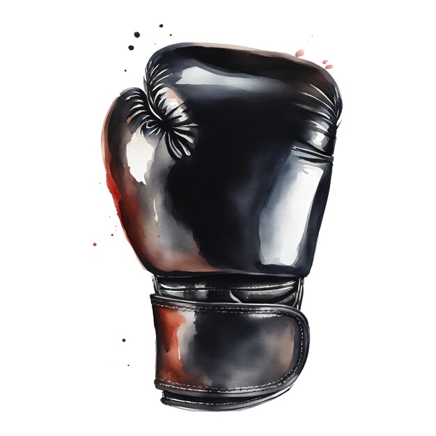 Black Boxing Glove Isolated Hand Drawn Watercolor Painting Illustration