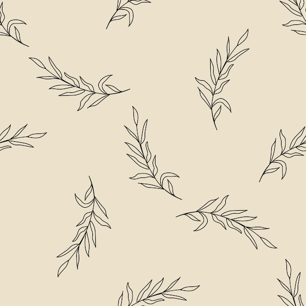 Black branches with leaves Vector illustration Seamless pattern