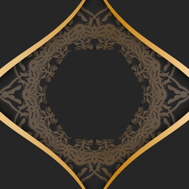 Black brochure with Indian gold ornaments for your design.