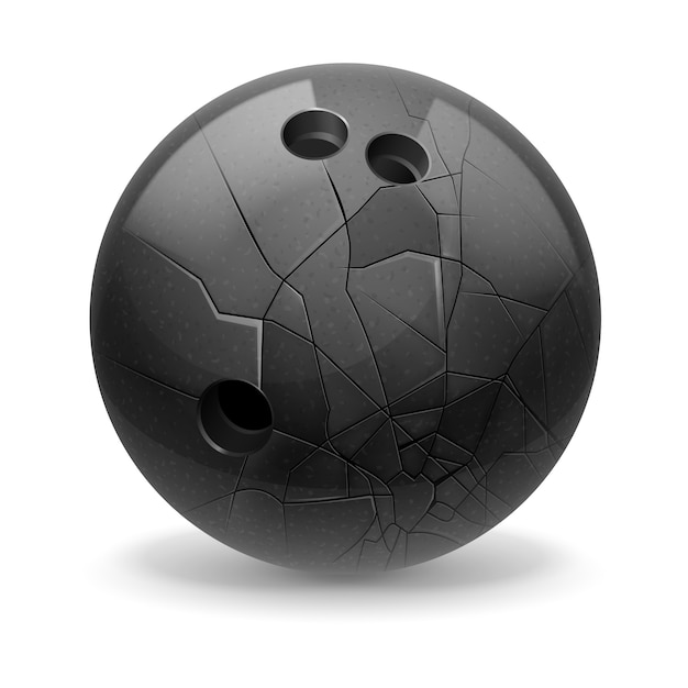 Black broken ball with cracks. white background.