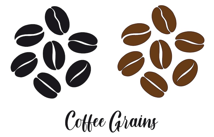 Vector black and brown coffee grains on a white background