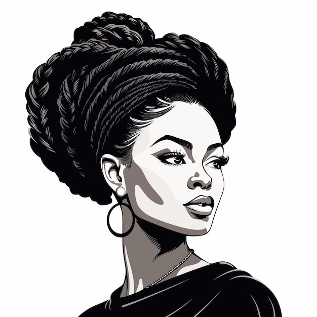 Vector black brown skin woman with braids clip art bold outlines head