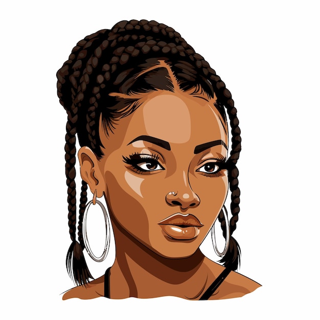 Vector black_brown_skin_woman_with_braids_clip_art_bold