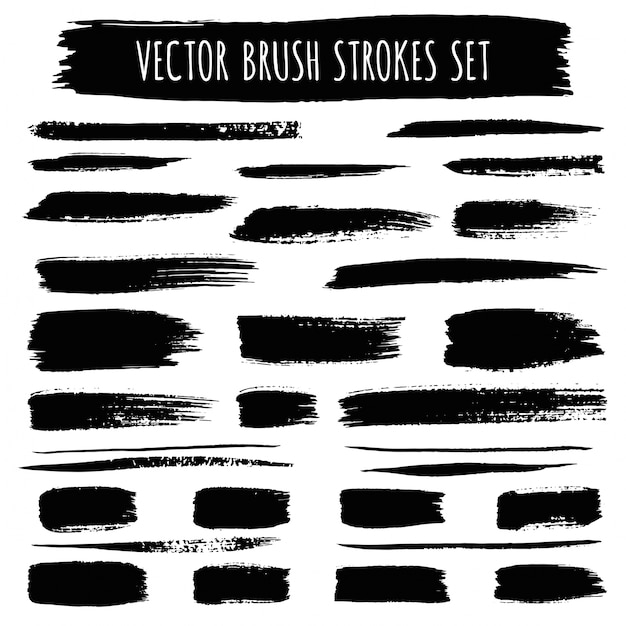 Vector black brush strokes collection