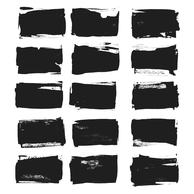 Black brush strokes vector paintbrush set round grunge design elements long text boxes dirty