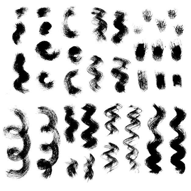 Black brush wave line strokes set