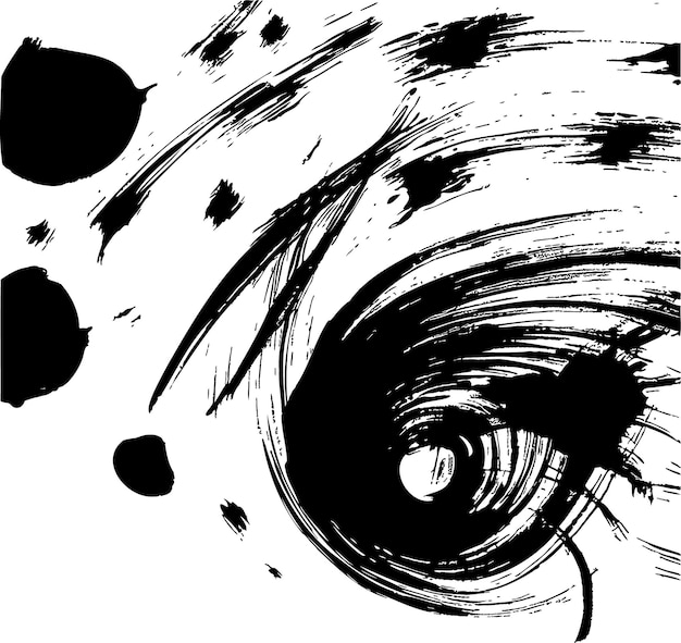 Vector black brushstroke with a swirling pattern an ink spot forming a vortex on a vector abstract backdrop