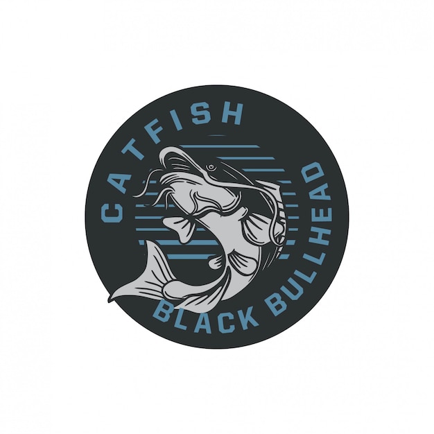 Black bullhead catfish logo badge illustration in vintage retro style