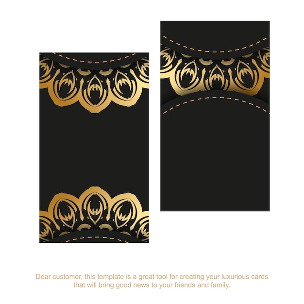 Black business business card with golden luxury ornament