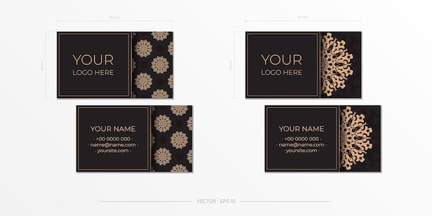 Black business card design with luxurious ornaments. Vector presentable business cards with vintage patterns.