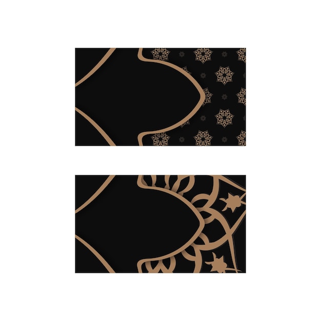 귀하의 비즈니스를 위한 갈색 만다라 패턴이 있는 검은색 명함 템플릿.