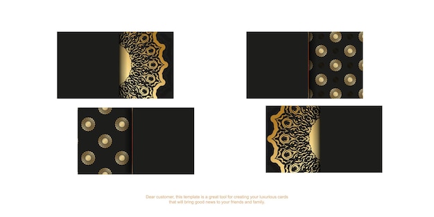 Modello di biglietto da visita nero con ornamento di lusso dorato