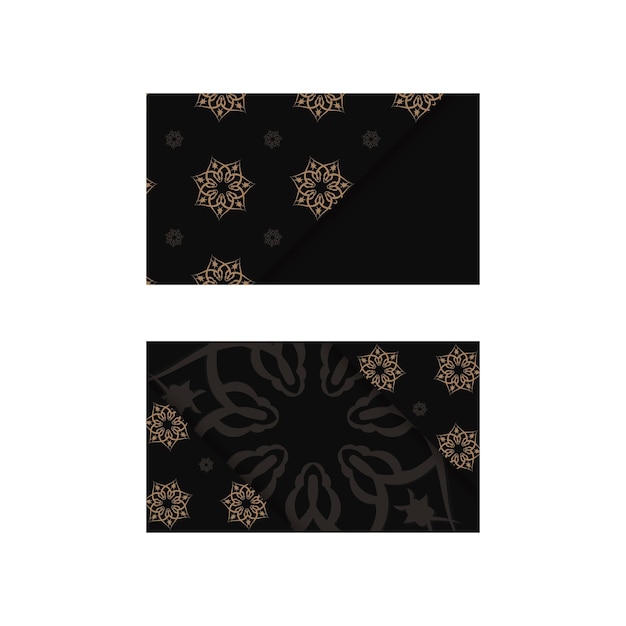 Black business card template with indian brown ornament for your contacts.