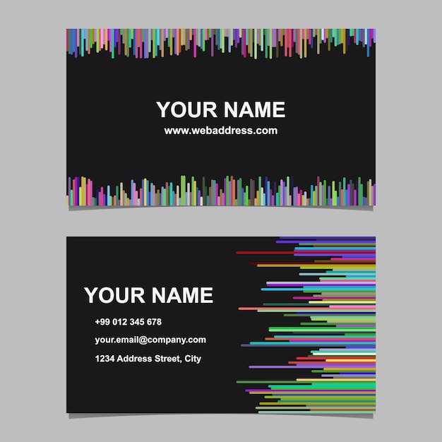 Vector black business card template with multicolor stripes