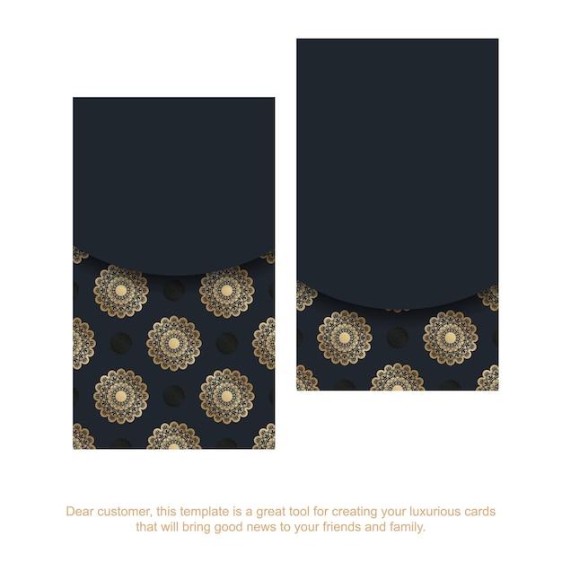 Black business card with abstract gold ornament for your contacts.