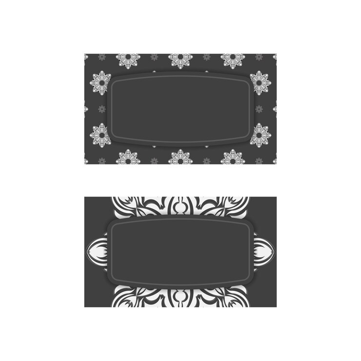 Vector black business card with abstract white ornament for your contacts.