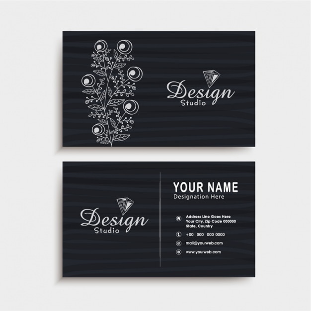 Black business card with floral decoration