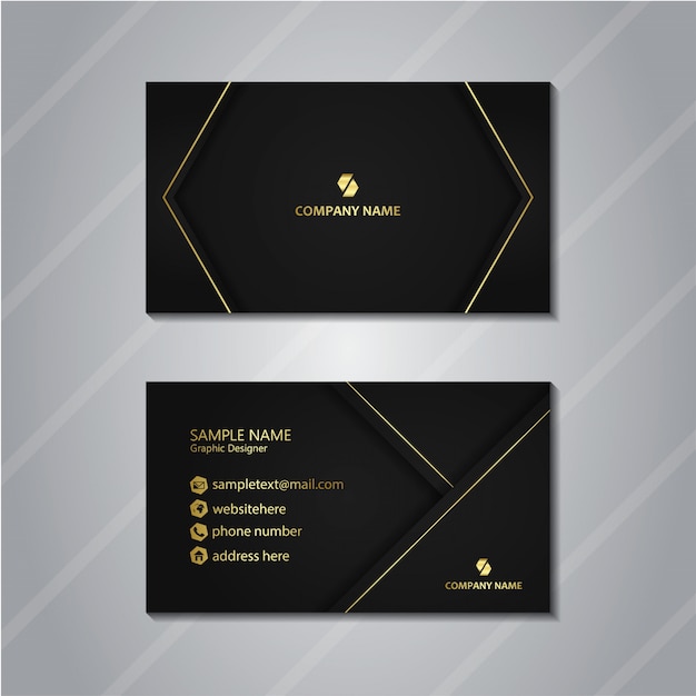 Black business card with gold accent