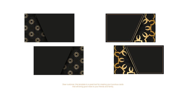 Black business card with golden antique ornament