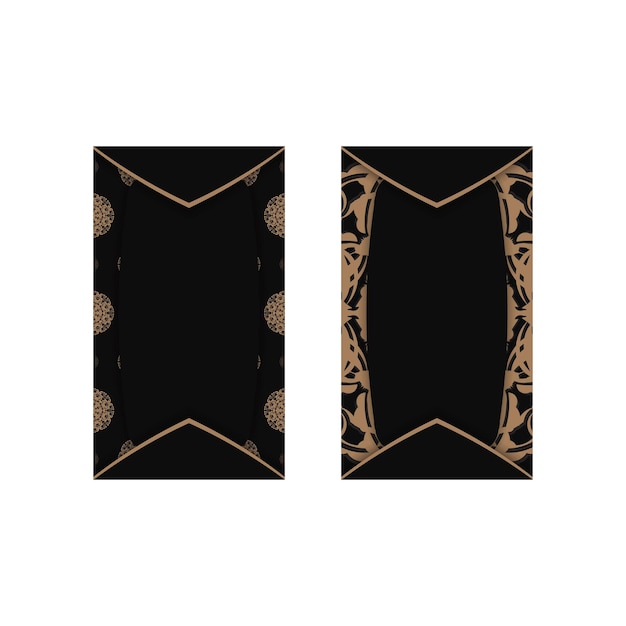 Black business card with Greek brown ornament for your business.