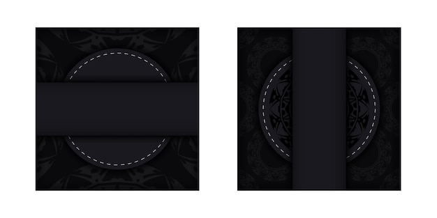 Black business card with Greek ornament. Print-ready business card design with space for your text and vintage patterns.