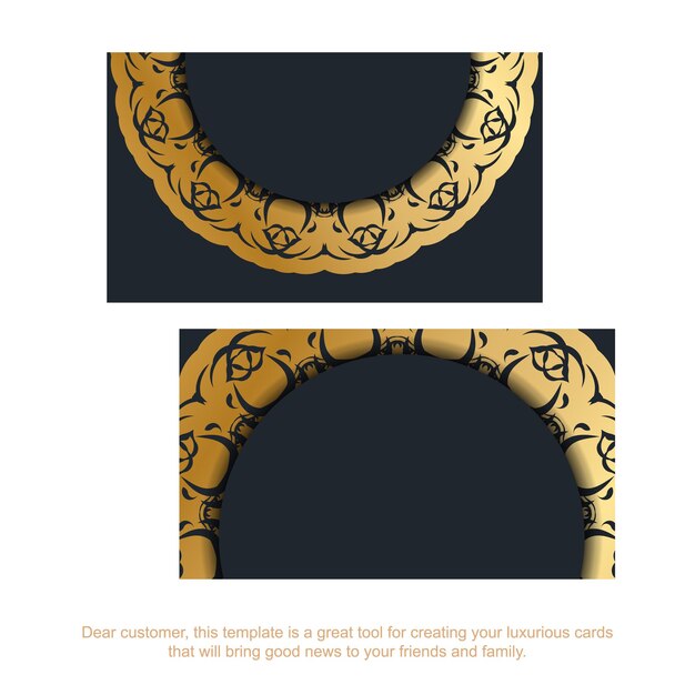 Black business card with indian gold pattern for your brand.