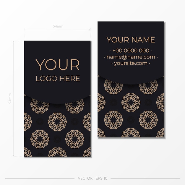 Black business card with luxurious ornaments Print ready business card design with vintage patterns