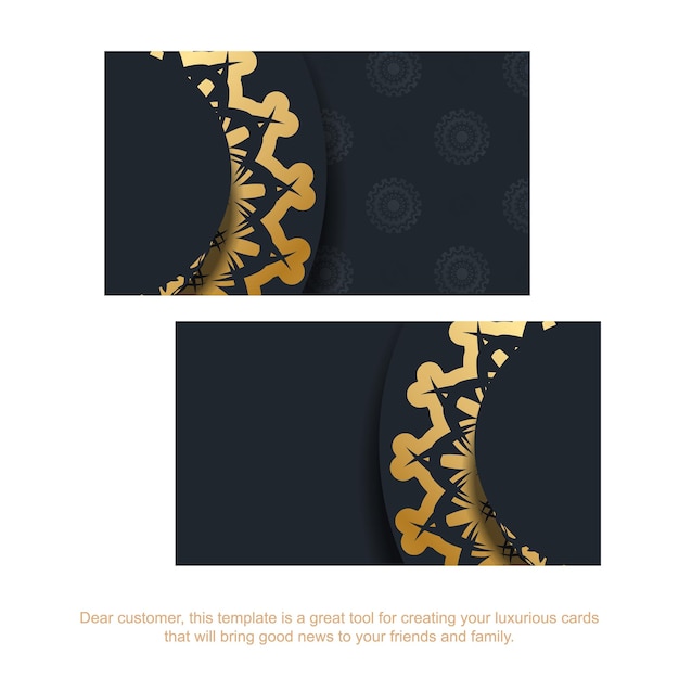 Black business card with mandala gold pattern for your brand.