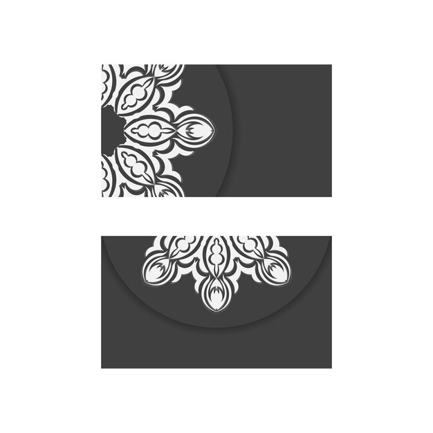 Black business card with mandala white ornament for your contacts.