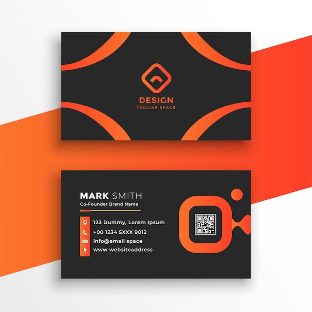 Black business card with orange triangle shapes design