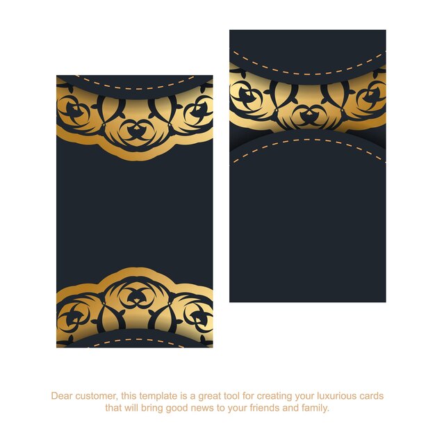 Black business card with vintage gold ornaments for your brand.