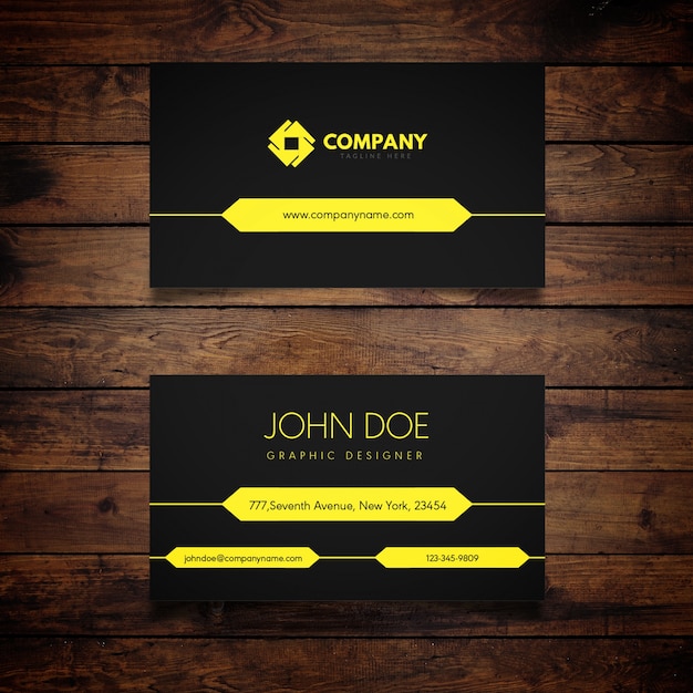 Black business card with yellow details