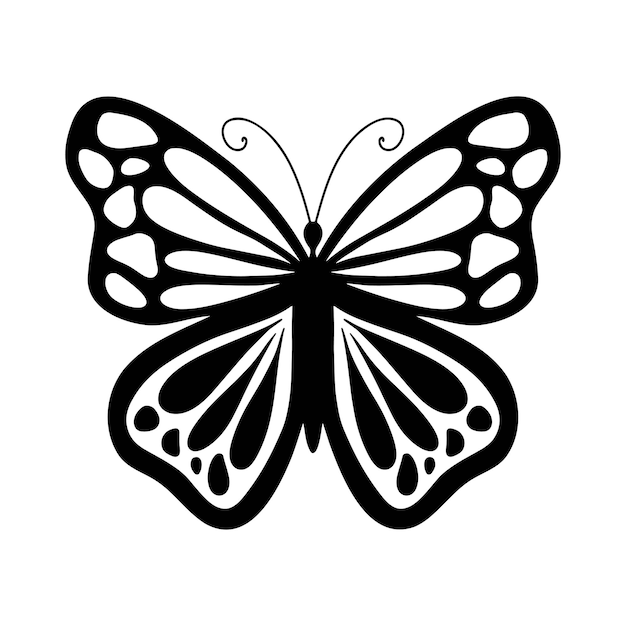 Vector black butterfly silhouette hand drawn vector separated on white background