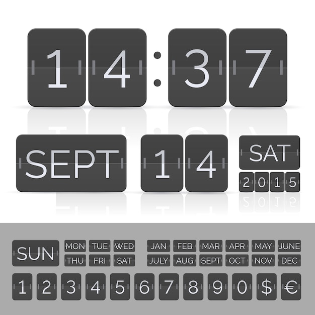 Calendario nero con numeri di timer e tabellone segnapunti.