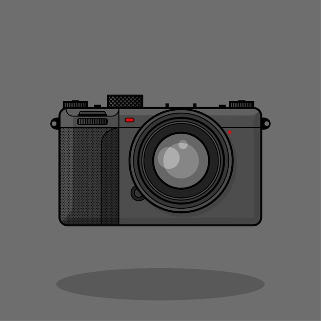 Black camera mirrorles vintage flat cartoon hand drawn vector isolated