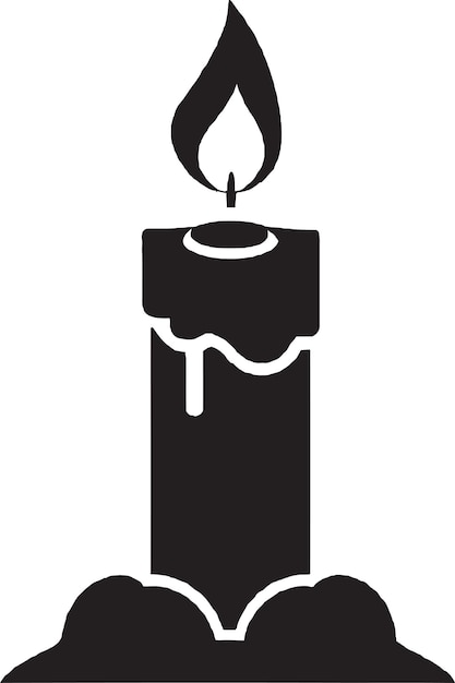 A black candle with a flame on it.