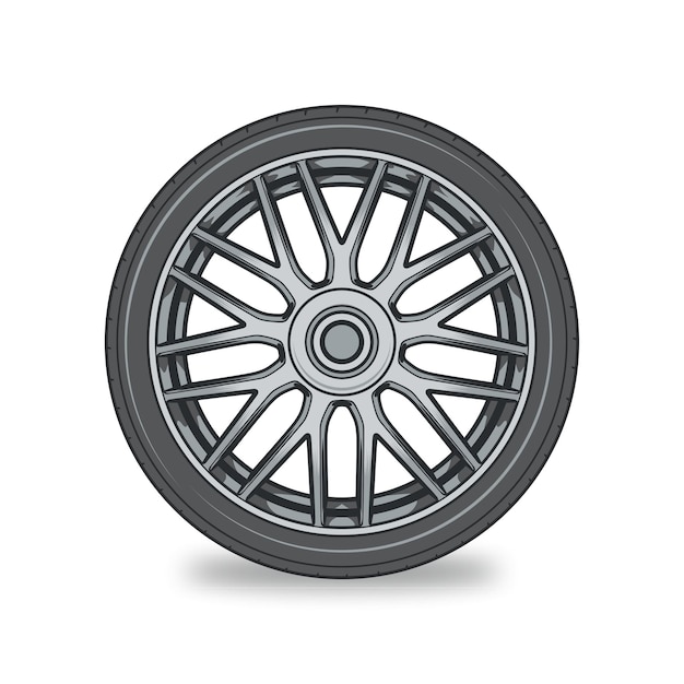 Vector a black car wheel with a black tire on a white background.