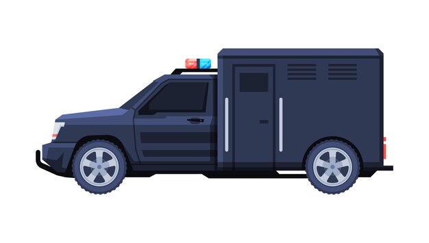 Vector black cargo delivery van government vehicle luxury business transportation side view flat vector illustration
