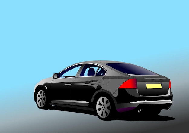 Black carsedan on the road Vector 3d illustration