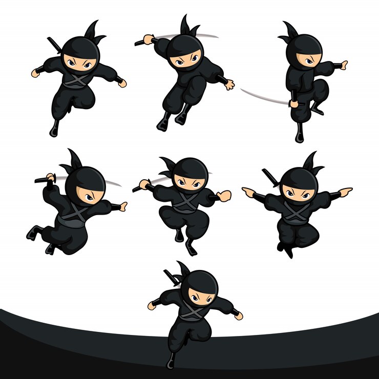 Vector black cartoon ninja jump action pack