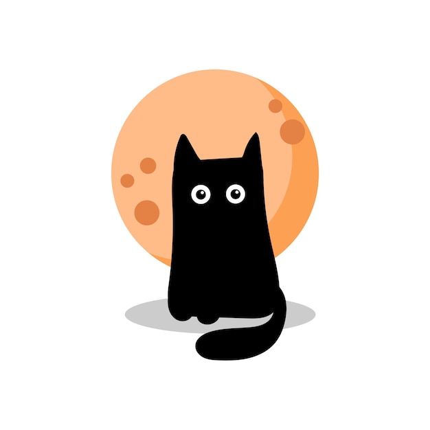 Black cat on the background of an orange full moon. halloween card