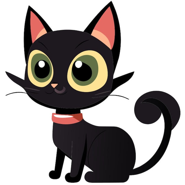 black cat cartoon cutedisney full body view vector white background sticker vector illustration