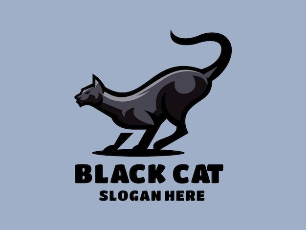 Черная кошка мультфильм логотип шаблон иллюстрации вектор